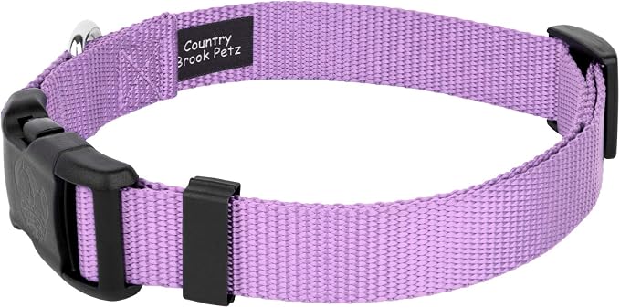 Country Brook Petz - Everyday Nylon Dog Collar and Leash - 10+ Cool Colors (3/4 Inch, Medium, Lavender)
