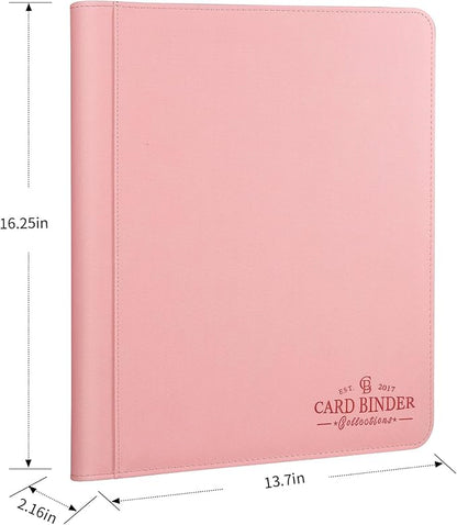 Toploader Binder,Toploader Hard Cases, 9-Pocket Pages Sleeves Hold up 288 Cards.Toploader Card Binder with Sleeves for “3×4” rigid，Card Holder(pink)