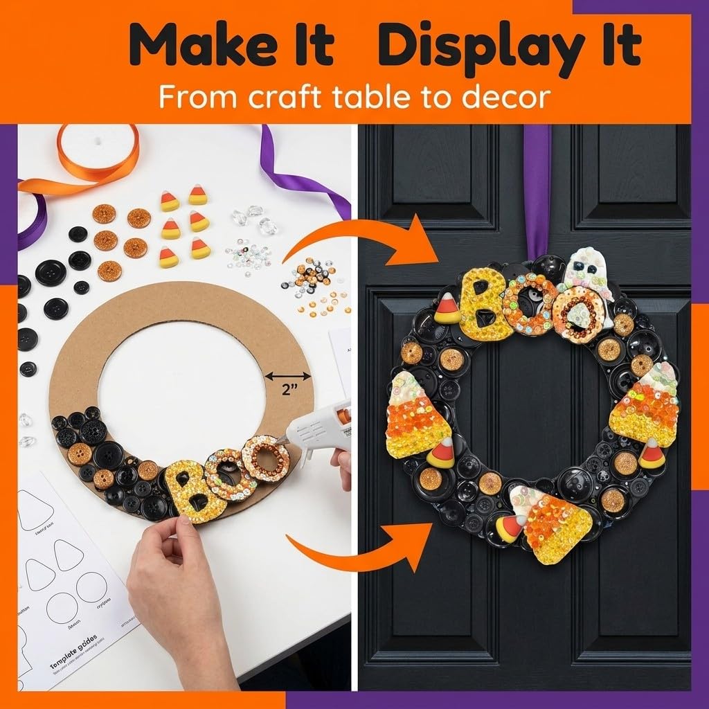 DIY Halloween Button Wreath Craft Kit with Buttons & Embellishments