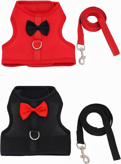2 Pack Adjustable Bunny Rabbit Harness and Leash Set Breathable Mesh Vest Harness for Rabbits Kitten Ferret Puppy Small Pets Walking Supplies-Black&Red,L