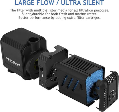 Submersible Aquarium Internal Filter 6W, Adjustable Fish Tank Filter with 132 GPH Water Pump for 1-10 Gallon Fish Tank