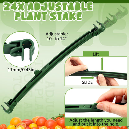 Threehoney 24 Pcs Garden Adjustable Stake Arms for Tomato Cage 10 to 14'' Plant Stake Connectors Expandable Trellis Climbing Rod Tomato Stick Supports for 11 mm Diameter Climbing Plants Vegetables