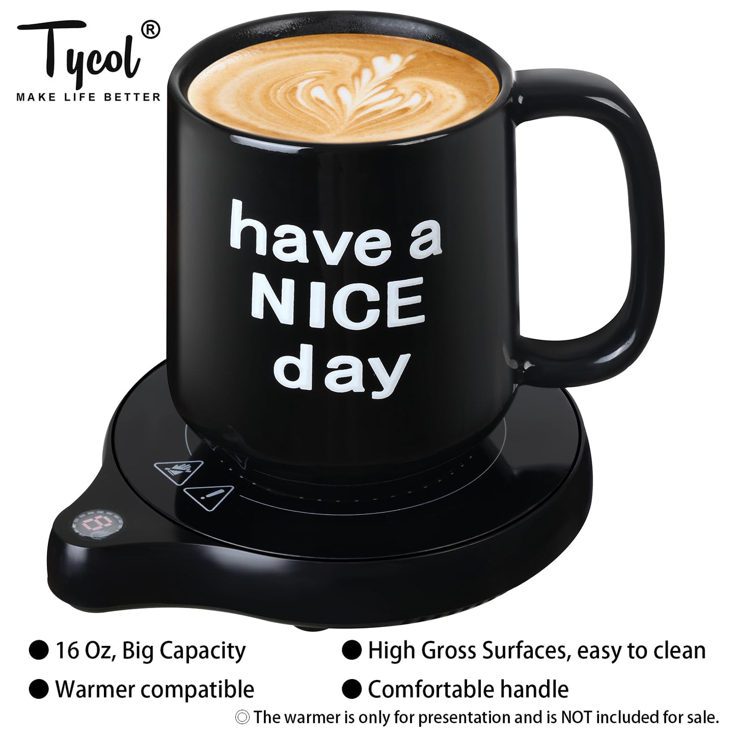 Tycol Funny Ceramic Coffee Mug Have a NICE Day Cup Black 16 Oz with handle for Adults, Christmas Gift, Party, Birthday, Flat bottom with warmer compatible, Novelty Mug