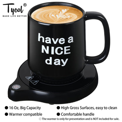 Tycol Funny Ceramic Coffee Mug Have a NICE Day Cup Black 16 Oz with handle for Adults, Christmas Gift, Party, Birthday, Flat bottom with warmer compatible, Novelty Mug