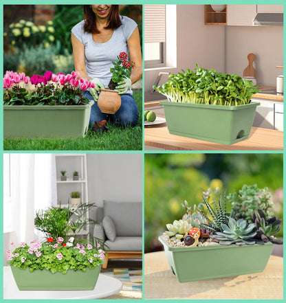 LOCONHA Window Box Planter, Plastic Vegetable Flower Planters Boxes 17 Inches Rectangular Flower Pots with Saucers for Indoor Outdoor Garden, Patio, Home Decor (7, Aqua)