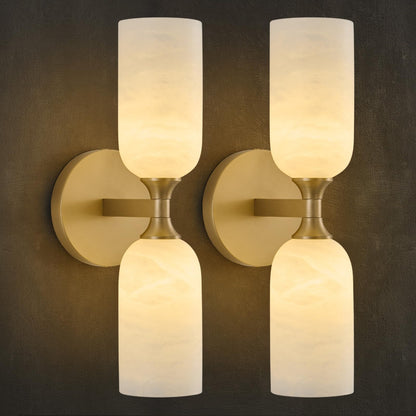 Vintage Alabaster Brass Wall Sconce: Set of 2 Antique Spanish Natural Marble Modern Vanity Wall Lights - 14" Brushed Gold Vanity Light - Indoor Sconces for Bathroom Stair Hallway Bedroom Living Room