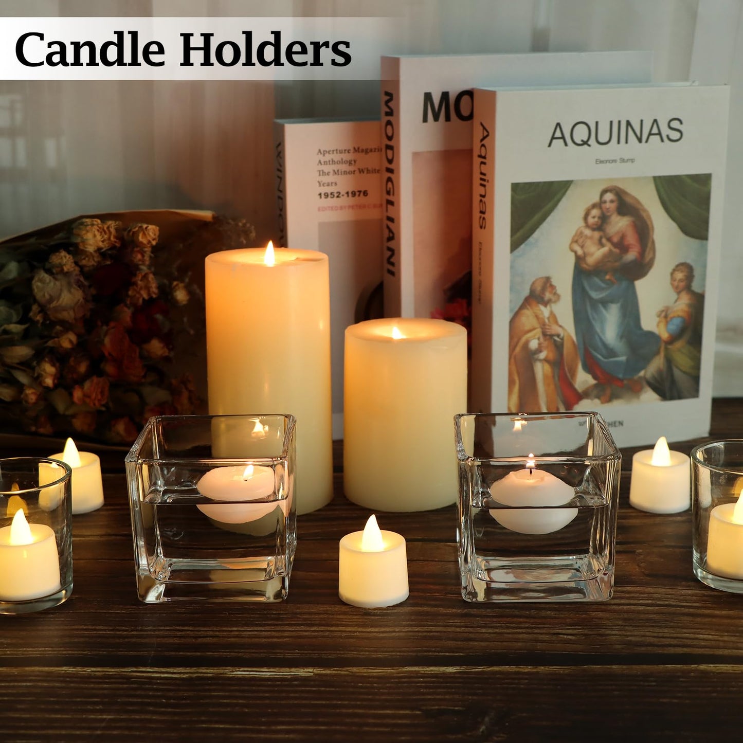 Comrzor Set of 6 Square Glass Vases 3" x3" x 3", Clear Flower Vases for Centerpieces, Candle Holder for Wedding Party Events, Home Décor