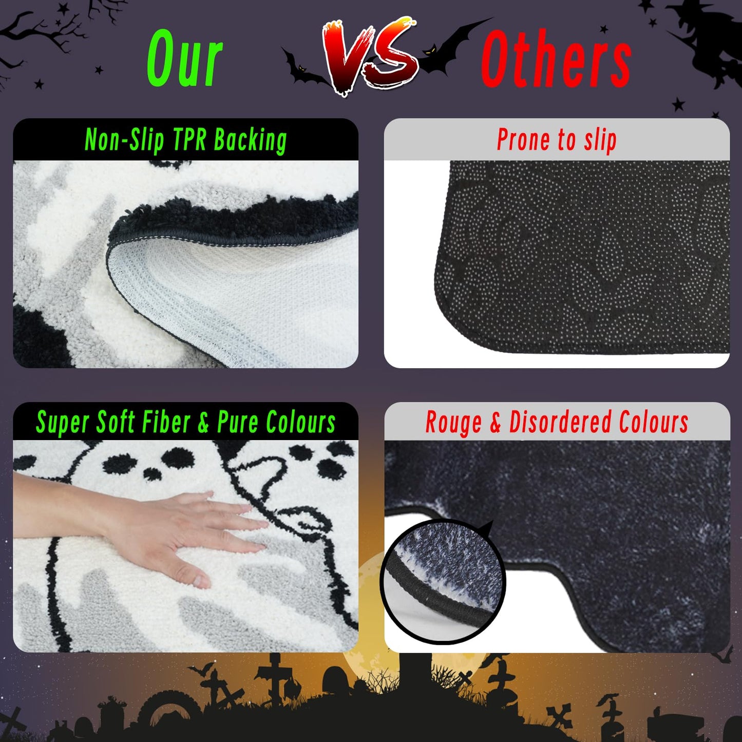 Good Haus Halloween Bath Rug for Bathroom Spooky Ghosts Bath Mat Bat Doormat Non Slip Cute Rugs for Kitchen Bedroom Holiday Outdoor Bedroom(Ghost)