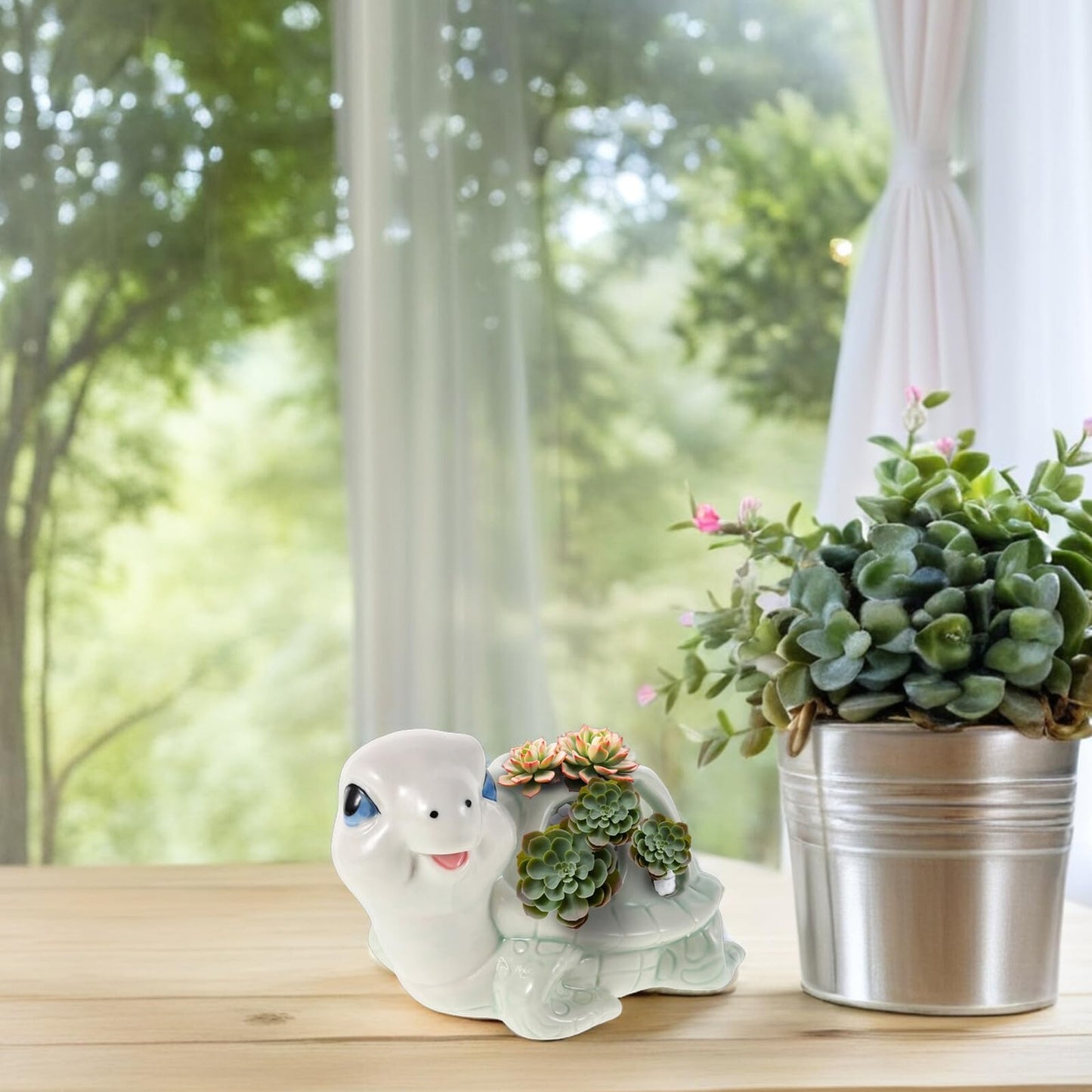 Housoutil Ceramic Animal Succulent Planter Pot Small Cute Turtle Shape Porcelain Mini Manual Planter for Indoor Desk Decoration