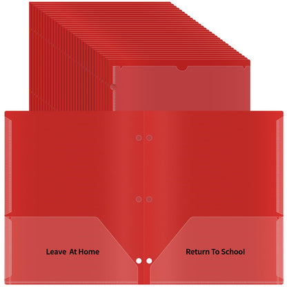 30 Pcs 3 Hole Punch Parent Teacher Communication Folders with Clear Front Pockets for 3 Ring Binders, 2 Pockets Homework Take Home Plastic Folders Classroom Folder for Kid Student ﻿ (30, Red)
