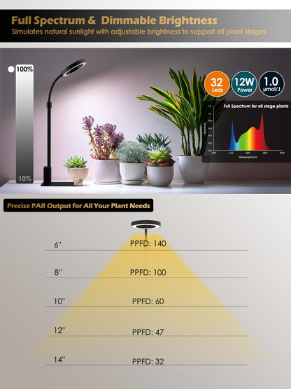 Smart Grow Lights for Indoor Plants, Plant Light with Auto-Timer, Full Spectrum LED Grow Light, Adjustable Height & Stepless Dimming,Plant Assistant Suitable for Most Plants (Black-1)