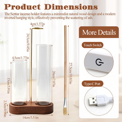 2 in 1 Glowing Incense Holder for Sticks with Ash Catcher and Adjustable Ambient Lighting, Alligator Clip-on Incense Burner Holder with More Secure Hold, Suitable for Yoga, Meditation, Home Decor