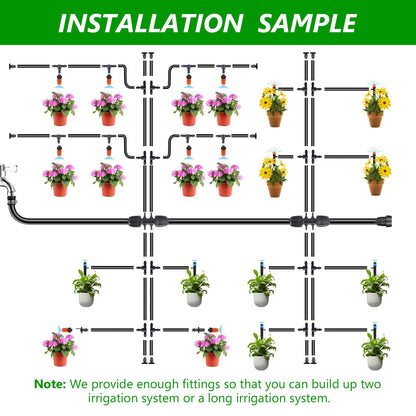 HEKIWAY 256FT Automatic Drip Irrigation System Kit,Automatic Garden Watering Misting System for Greenhouse, Yard, Plant ，Lawn with 1/2 inch Hose 1/4 inch Distribution Tubing and Accessories