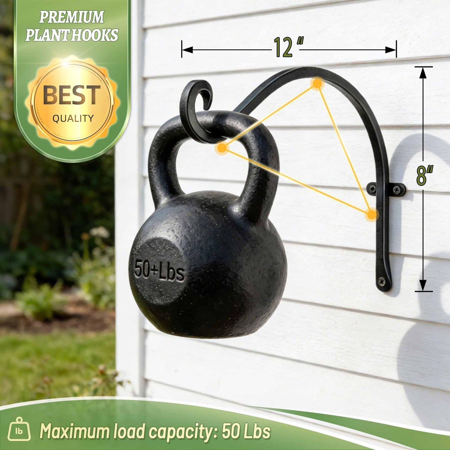 AJART Heavy-Duty Plant Hanger Outdoor - Can Hold 50 Lbs Plant Basket or Large Bird Feeder - 12 Inch Solid Iron Windproof, Rustproof Wall Hooks - with Triangular Stability - 2 Pieces