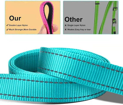 Soft Neoprene Padded Dog Collar and Leash Set for Small Medium Large Dogs, Reflective Durable Nylon Dog Collar with 5ft Leash Easy for Walking, Teal,Neck fit 10.5-15.5’’
