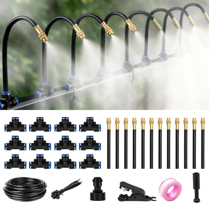 39FT Garden Mister System, Automatic Garden Watering System with 360-degree Bending Dropper Atomizing Copper Nozzle, Drip Irrigation System for Garden, Greenhouse, Yard, Lawn, Plant (12 Spray Nozzles)