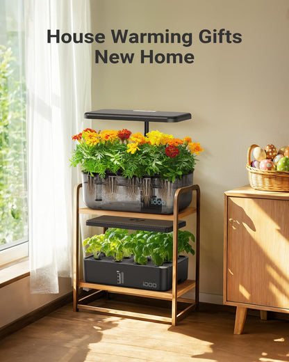 iDOO 12 Pods Indoor LED Hydroponic System Kit, Transparent, 5L, Self Watering, Gifts for Mom, House Warming, Indoor Herb Garden, Hydroponic Growing System