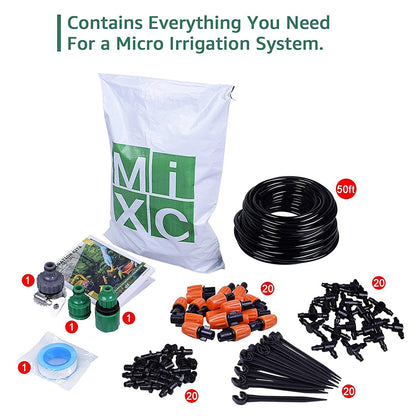 MIXC Irrigation System Greenhouse Watering Systems 1/4 INCH 50FT DIY Auto Drip Irrigation Kit Garden Accessories Automatic Irrigation Equipment for Plants/Lawn