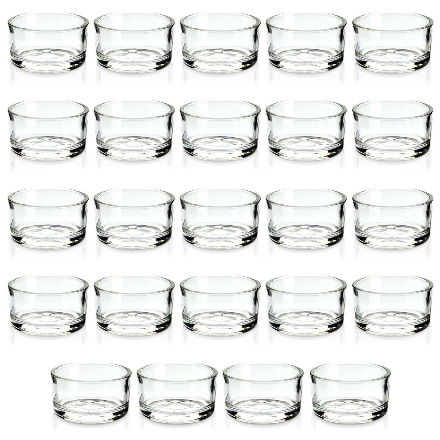 Juvale Glass Votive Candle Holders - Fits Standard Tealight Candles - Short Tealight Holders - Pack of 24, 1.9 in Dia x 1.0 in H