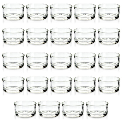 Juvale Glass Votive Candle Holders - Fits Standard Tealight Candles - Short Tealight Holders - Pack of 24, 1.9 in Dia x 1.0 in H