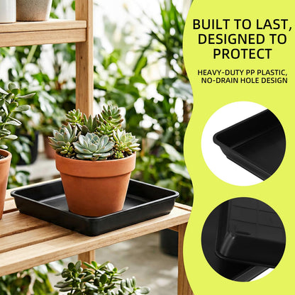 GINLANK 15 Pcs 10 Inch Square Plant Saucer, Square Pot Water Catcher Tray with no Drain Holes, Plastic Drip Trays for Indoors, Outdoors, Patio, Black