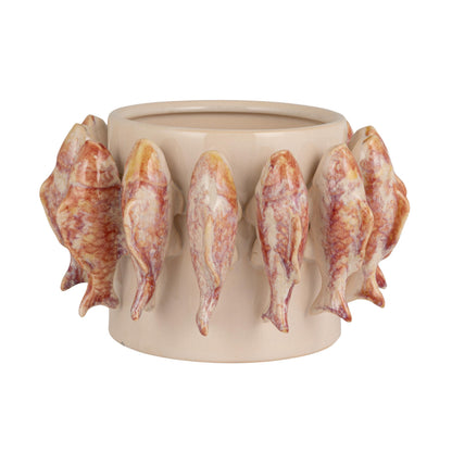 Creative Co-Op Stoneware Planter with 3D Fish and Reactive Glaze, Multicolor