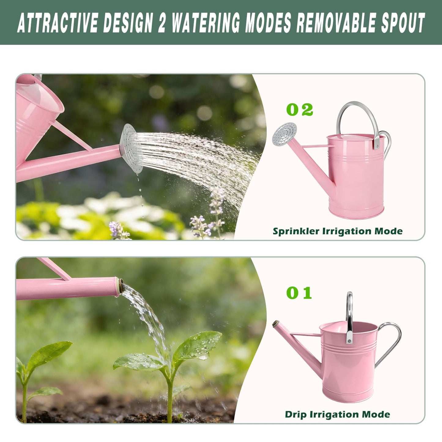 Metal Watering Can for Outdoor Plants, 1.7 Gallon Pink Garden Watering Can for Flower, Houseplants, Galvanized Finish