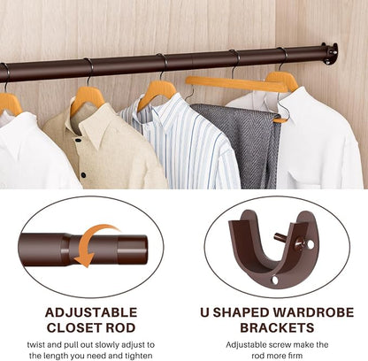 SUTINE Closet Rod - Closet Rods for Hanging Clothes, 17 to 97 inch Adjustable Closet Hanging Rod, Heavy Duty Clothes Rod Clothing Bar, Closet Poles for Hanging Clothes for Wardrobes, Shower Curtain