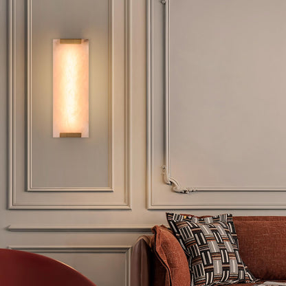 HOMLUCE 14.2in Alabaster Wall Sconces, Large Natural Marble Wall Sconces Set of Two, LED Modern Wall Lamp for Bedroom, Stairs, Living Room, Vanity, Bedside, Hallway （Brushed Bronze 12W）