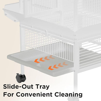 GarveeLife Large Bird Cage 60-inch Playtop Metal Bird Cages with Rolling Stands, Feed Bowls for Parakeets, Conures, Parrot Cage for Medium Large Parrot Cage with Slide-Out Tray Seed Guard, White