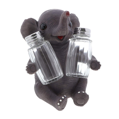 Jungle Animals Kitchen Décor Novelty Salt and Pepper Shaker Set With Holder - Baby Elephant
