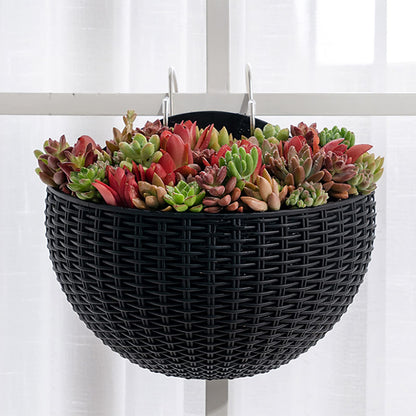 Hanging Planter Pot, Wall and Railing Hanging Planters with S Hooks, Half Round Imitation Rattan European Style Wall Flowerpot Rustic Decorative Flower Basket for Home(#2pcs 21 * 16.5cm Dark Green)
