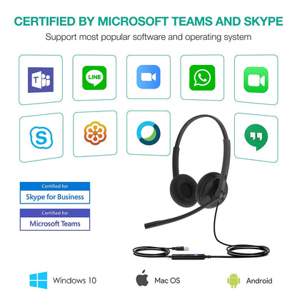 Yealink UH34 USB Headset with Mic,Stereo Wired Headphones with Noise Cancelling Microphone,Professional Work Headset VoIP Phone PC Computer Call Center Office(Ultra Light)