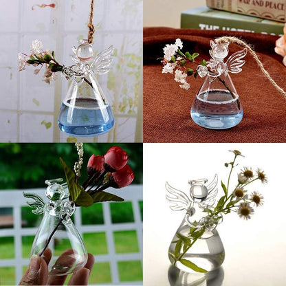 Sziqiqi Clear Glass Guardian Angel Vases Bulk for Hanging Vases for Buds Cuttings Greenery Hydroponic Plant Containers Room Ornaments Bautizo Decorations 3.5inch/12Pcs