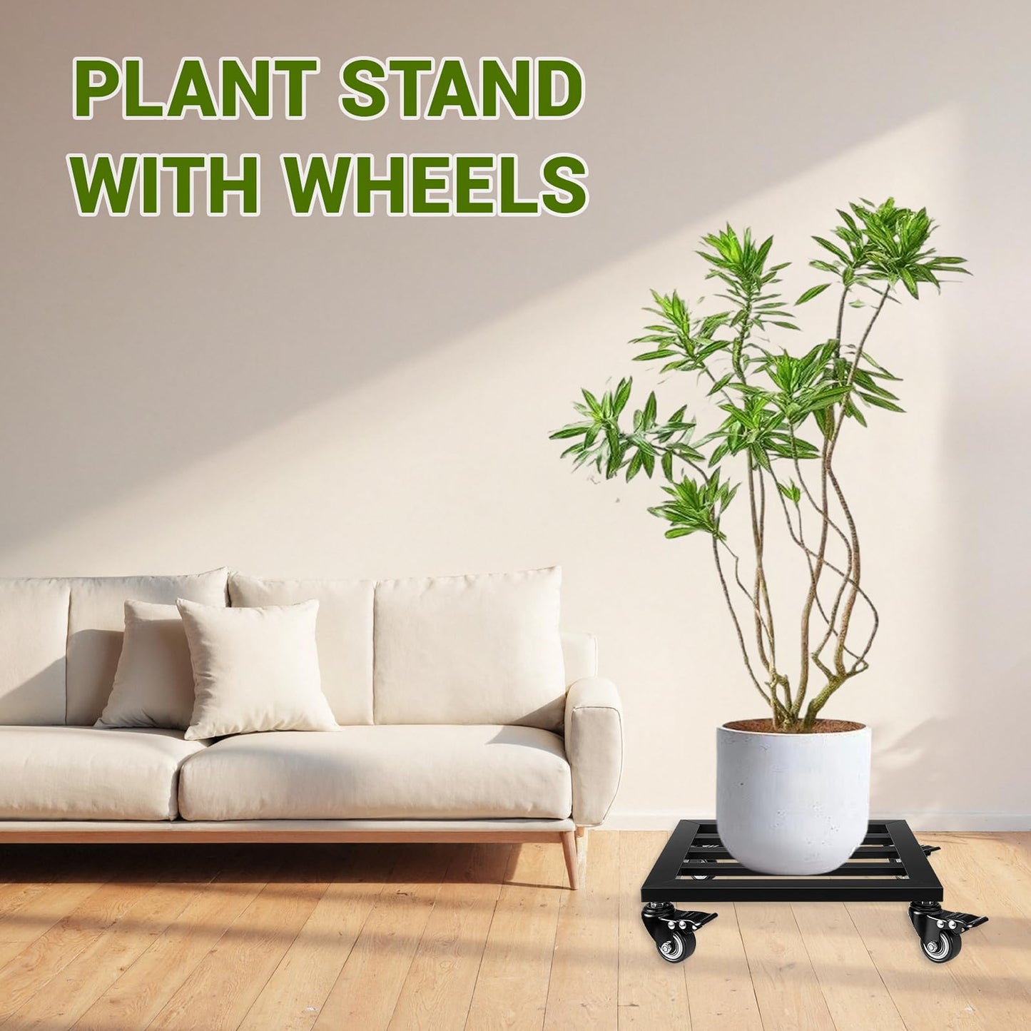 Plant Stand with Wheels,Metal Plant Caddy Heavy Duty Rolling Plant Stand Indoor Outdoor,12'' Square Wheeled Plant Dolly with Lockable Caster Wheels Holds up 380 Lbs Planter Mover for Home Garden