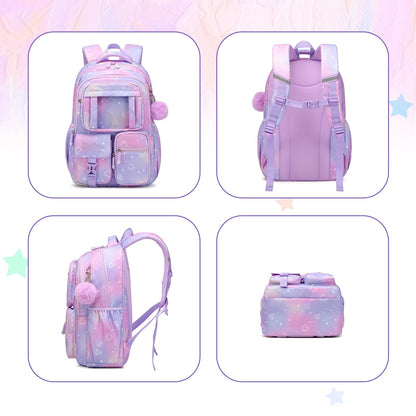 PIG PIG GIRL Kids Backpack for Girls - School Bags for Middle School Students - Book Bag for Elementary Primary - Kawaii Ita Backpack - Purple