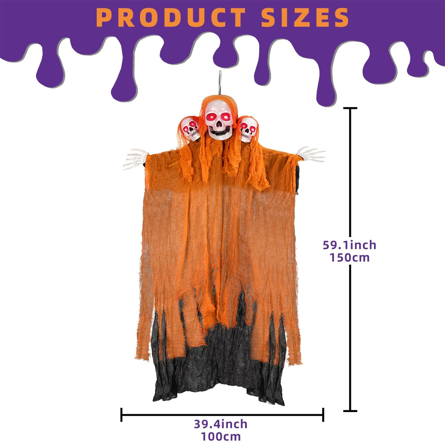 Kendane Halloween Decorations Outdoor and Indoor,Halloween Hanging Ghosts,Scary Grim Reaper Skeleton with Light-Up Eyes and Creepy Sound,Scary Party Decorations for Yard,Lawn,Haunted House Decor