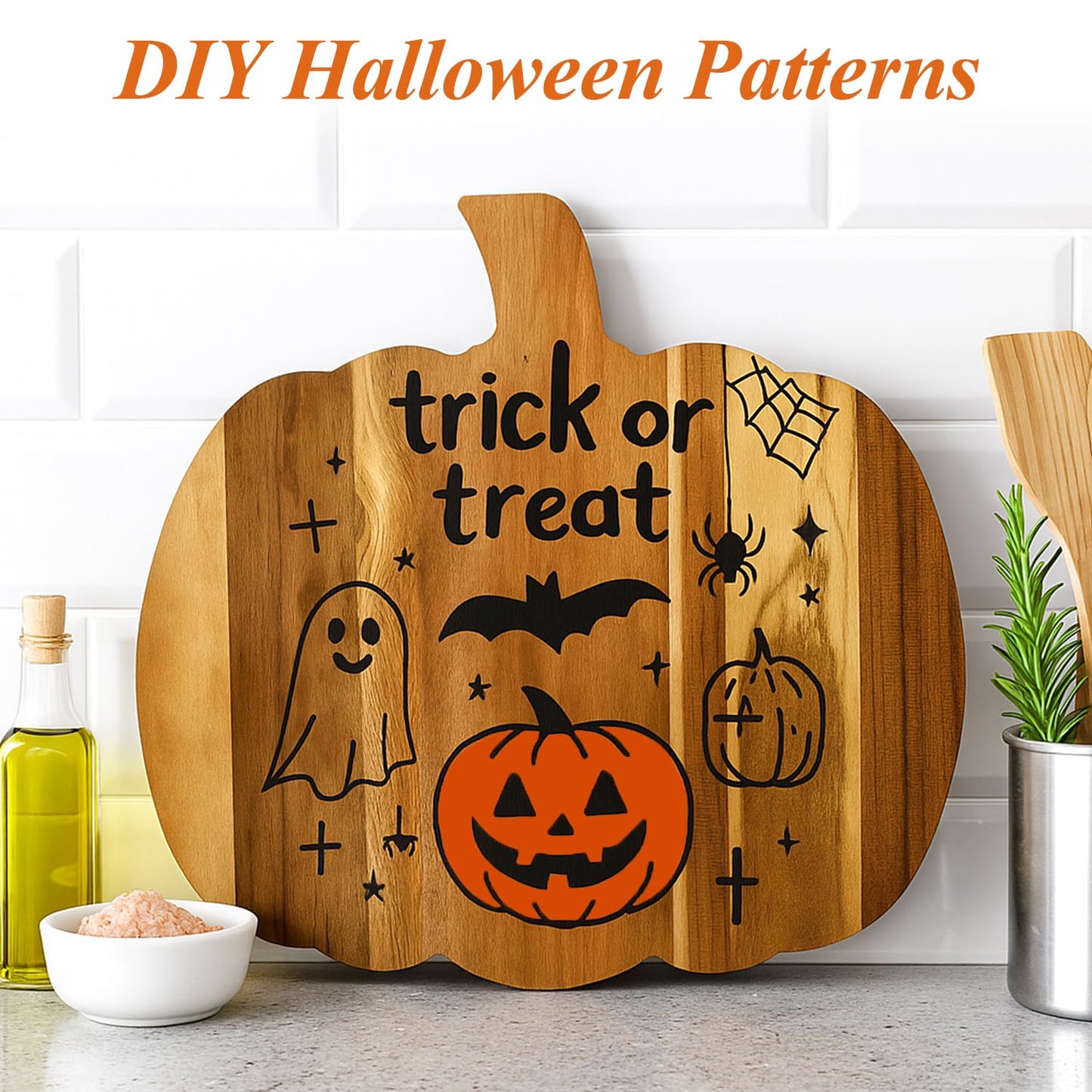 Renawe Acacia Wood Pumpkin Decor Halloween Charcuterie Boards for Kitchen Halloween Decoration Rustic Fall Serving Tray Food Dish Wooden Pumpkins Platter Thanksgiving Decorative Cheese Turkey Board
