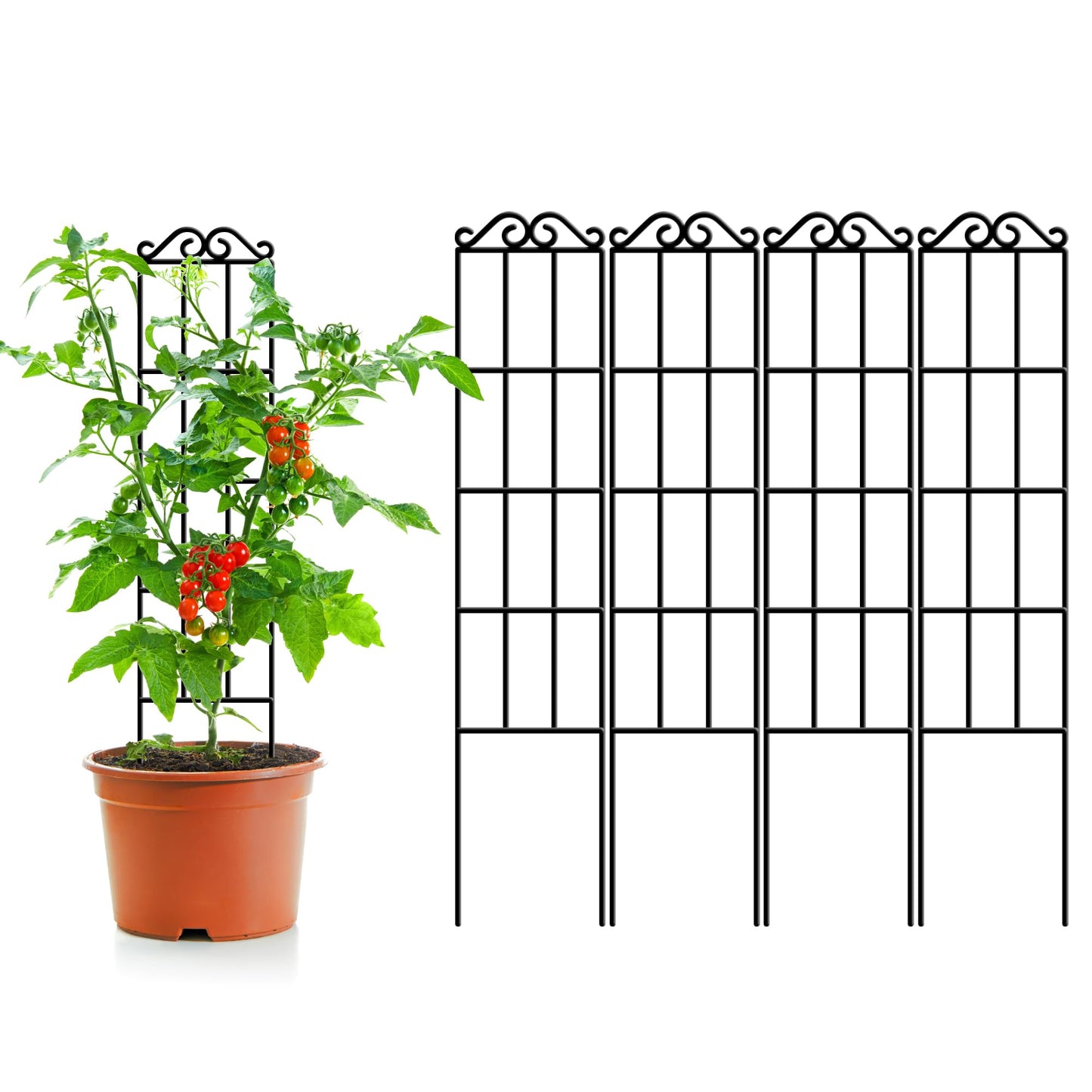 ARIFARO 37.5'' Metal Garden Trellis for Climbing Plants,(Pack of 4) Indoor/Outdoor Sturdy Plant Trellis for Potted Plants,House Plants, Climbing Vines, Black