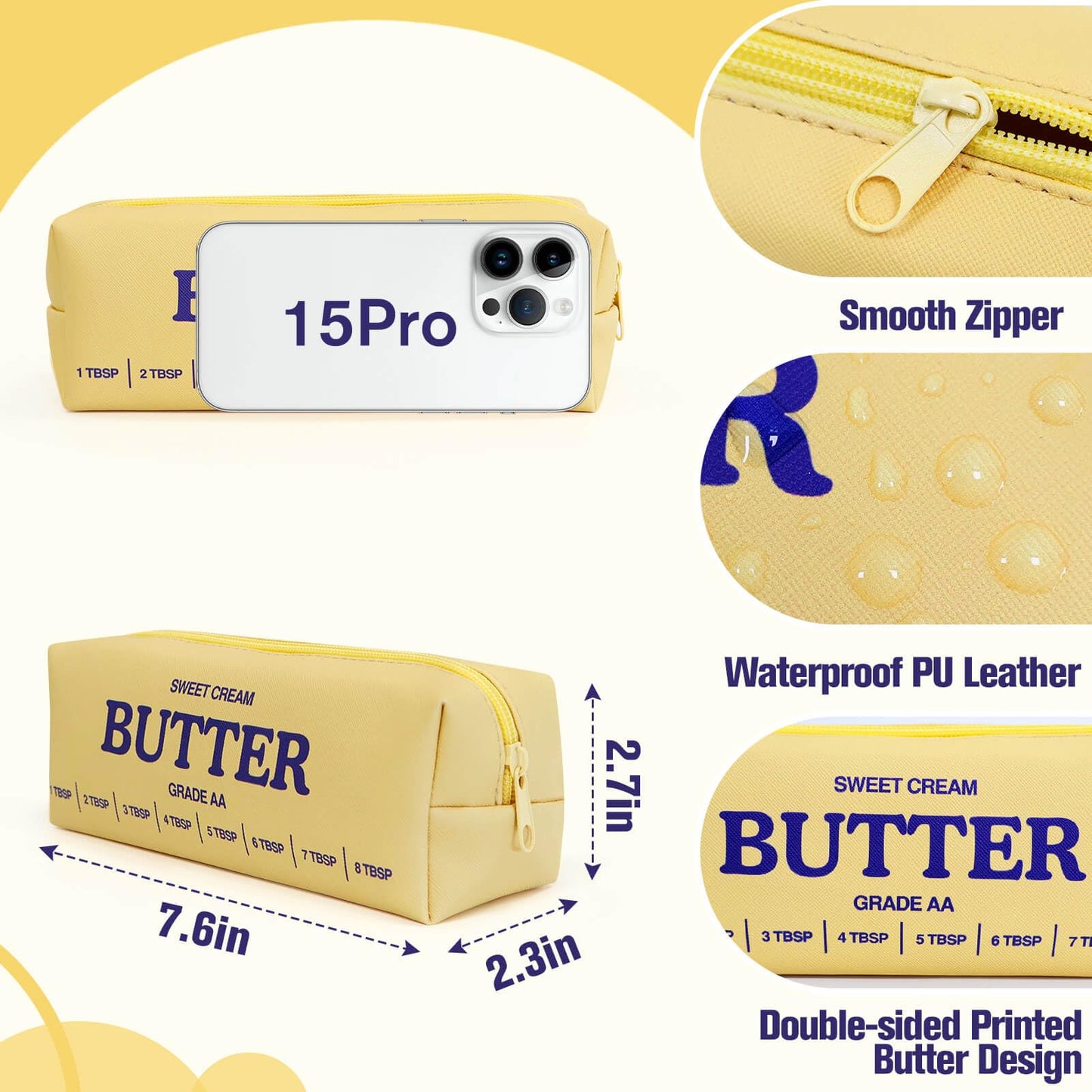 Funny Butter Sticks Soft Pencil Case Pouch College School Supplies, Pencil Box with Zipper for Teen Girls Boys Women Men Adults, Pen Bag Back to School Essentials Stationary Gift for Student Teacher
