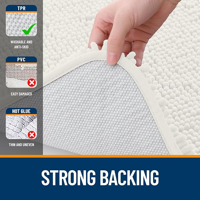 OLANLY Bathroom Runner Rugs 70x24, Extra Soft Absorbent Chenille Bath Rugs, Rubber Backing Quick Dry, Machine Washable Long Bath Mats for Bathroom Floor, Tub and Shower, Home Decor Accessories, Ivory