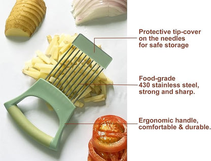 Onion Holder for Slicing | Non-Slip TPR Handle, Safe Storage Tip Cover, Multi-Purpose Food Slicer Assistant Tool