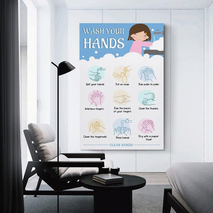 LINWDSB Handwashing Poster – Wash Your Hands Sign for Kids Preschool, Daycare, School Nurse & Classroom Bathroom Posters style 12x18inch(30x45cm)