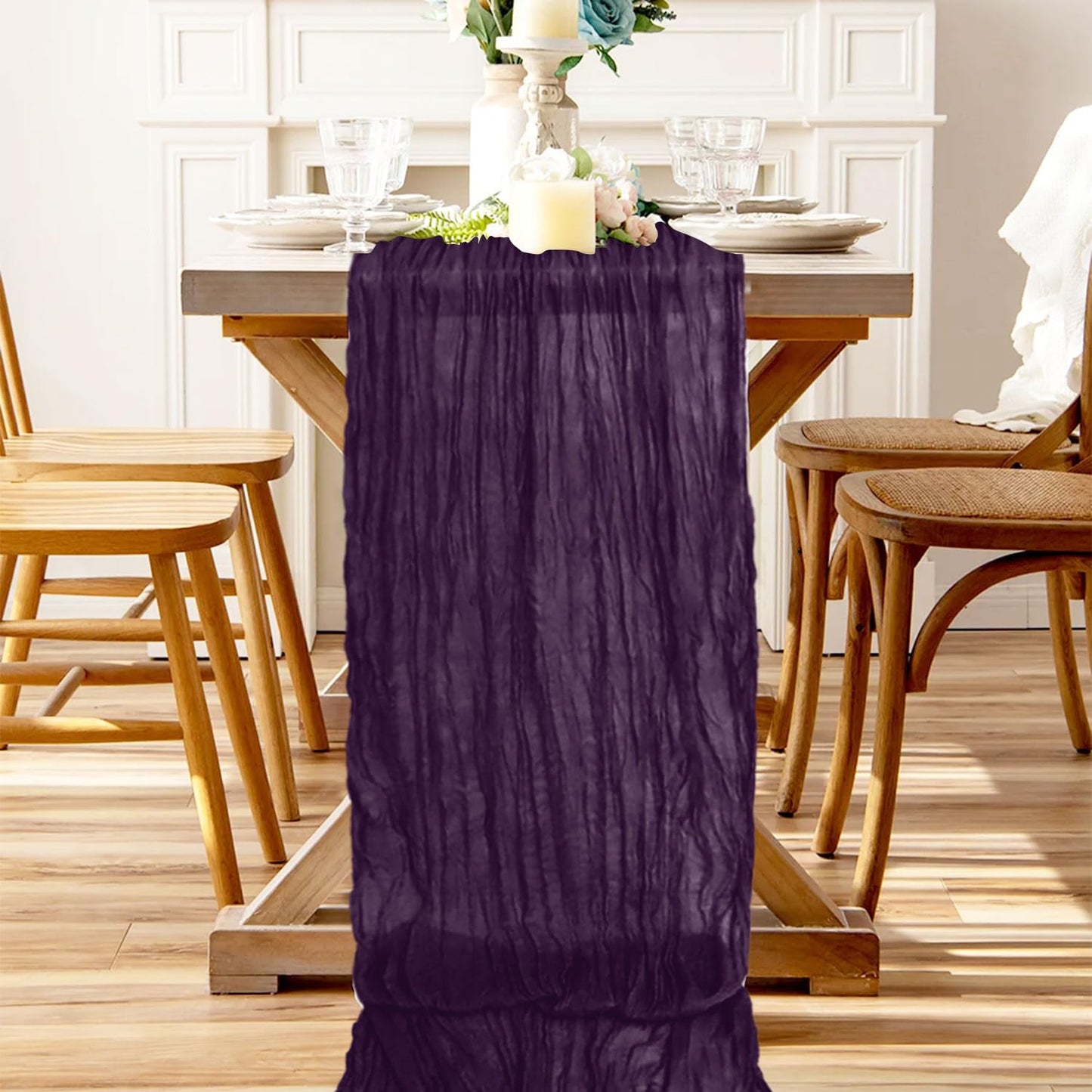 PATYDEST Purple Cheesecloth Table Runner 2 Pack 10FT Rustic Gauze Fabric Table Runners for Weddings Plum Cheese Cloth Table Runner Halloween Sheer Runner for Table Baby Shower Birthday Holiday Decor