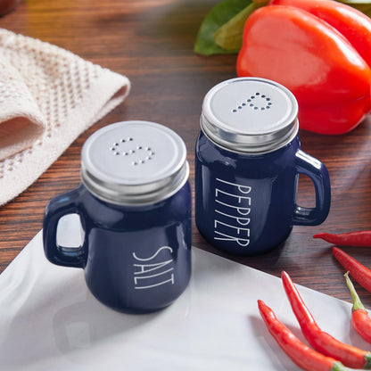 Navy Blue Salt and Pepper Shakers Set, 4 oz Cute Modern Glass Shaker Sets with Stainless Steel Lids, Blue Kitchen Decor and Accessories for Home Restaurants Weddings