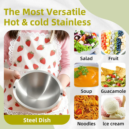 GEMREETA 304 Stainless Steel Dip Chiller Bowl – Double-Walled Insulated Serving Bowl for Salsa, Guacamole, Sauces, Salad & Condiments – Keeps Food Hot or Cold for Parties & Buffets (1, 70 oz)