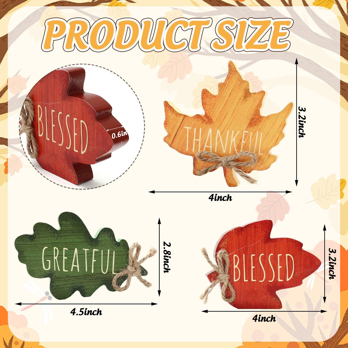 FYSUIMU 3 Pcs Fall Leaves Wood Table Sign Maple Leaf Thankful Tiered Tray Decor Thanksgiving Table Centerpieces Blessed Grateful Wooden Blocks for Autumn Home School Office Desk Decor