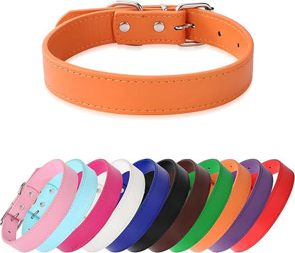 Orange Soft Leather Dog Collar for Small,Medium, Large Dog, Comfortable and Adjustable (Wide: 0.75'' for Dog's Neck: 10''~14'', Orange, M)