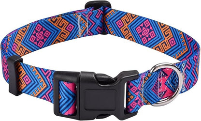 Mihqy Dog Collar with Bohemia Floral Tribal Geometric Patterns - Soft Ethnic Style Collar Adjustable for Small Medium Large Dogs(Orange Ethnic Style,M)