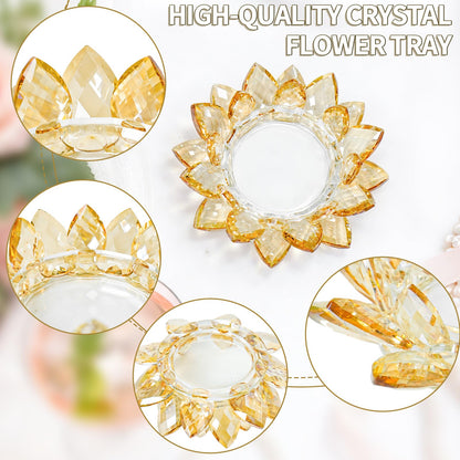Large Crystal Lotus Tealight Candle Holder for Up to 6" Diameter Pillar Candle Plate Candlestick,Chunky Glass Votive Stand for Wedding, Party, Table Centerpiece Decor and Yoga Meditation (2, Gold)